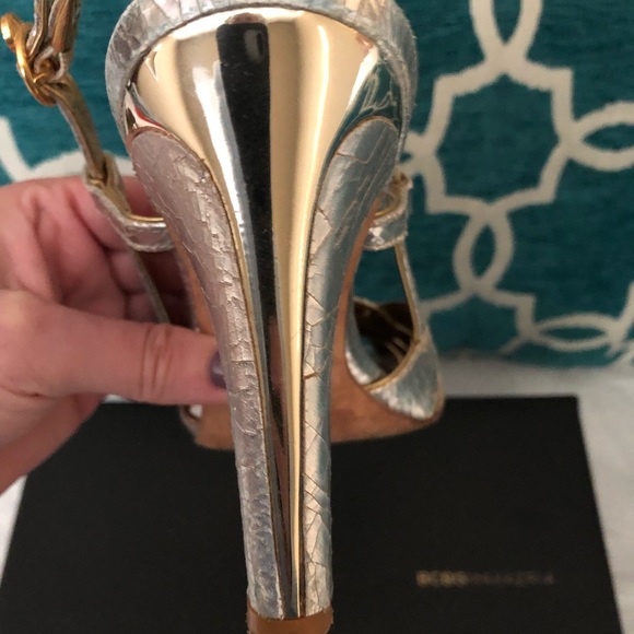 BCBG silver and gold tone dressy sandals - Picture 3 of 7